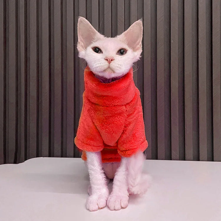 Warm Coral Velvet Cat Clothes | Hairless Sphynx Vest | Winter Turtleneck Kitten Outfit | Puppy Costume | Pet Accessories for Gatitos