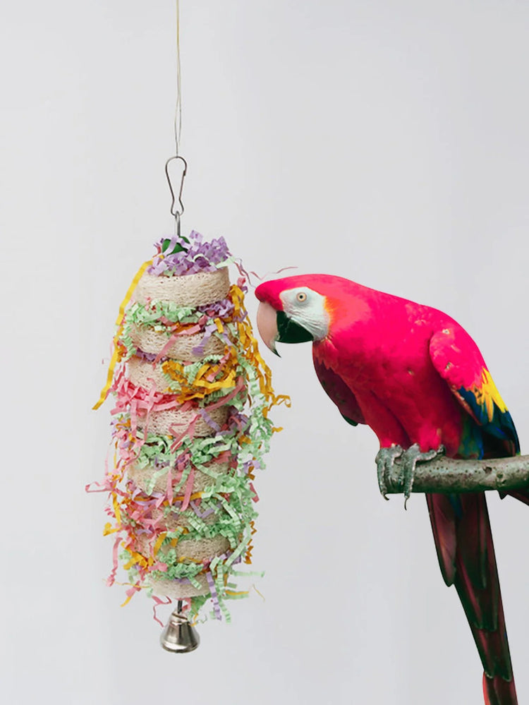 Funny Bird Toys | Parrot Swing with Bell | Natural Loofah Hanging Toy | Climb & Chew Toy for Cockatiels & Parakeets | Pet Cage Accessory