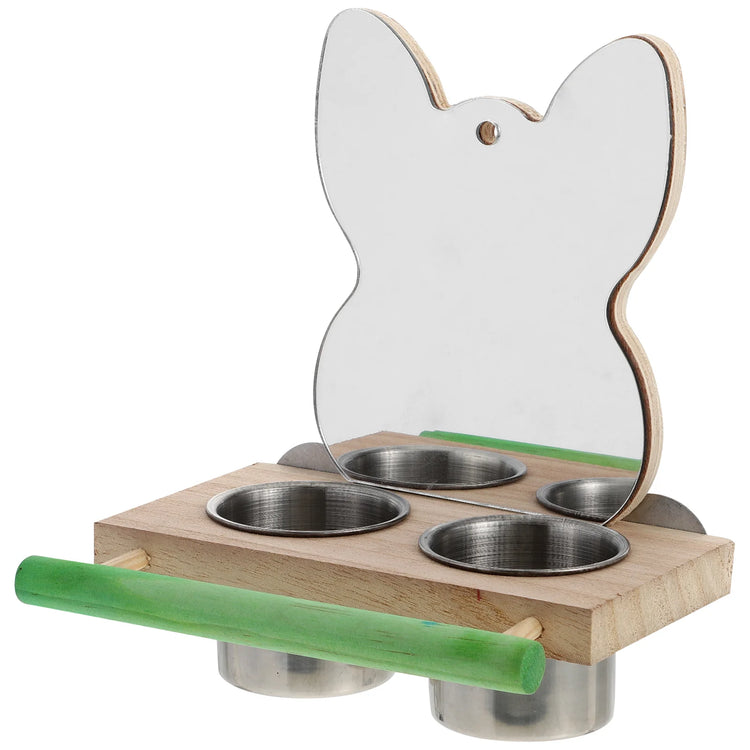 Bird Perch with Feeding Bowl | Wooden Stand & Food Cup for Parrots | Cage Feeder & Play Rack Combo | Acrylic & Wood Bird Cage Accessory