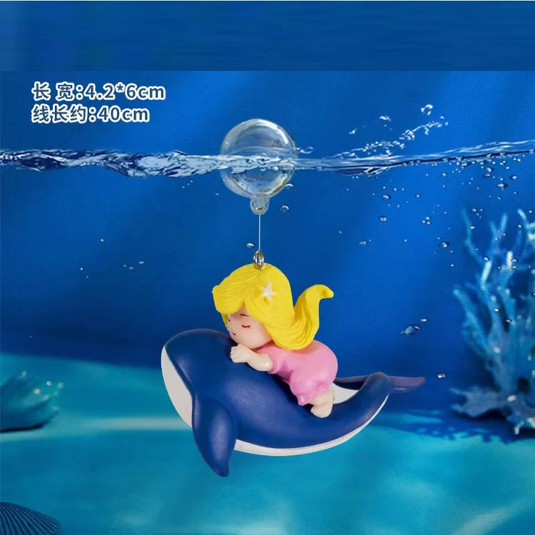 Mini Floating Diver & Mermaid Aquarium Decoration – Cartoon PVC Fish Tank Ornament with Line & Buoy