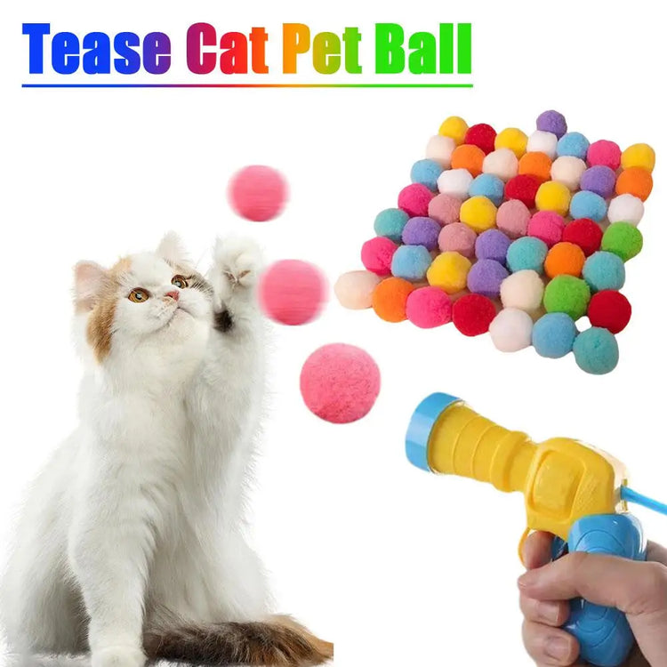 Cat Interactive Toy | Ball Launcher for Kittens | Silent Shooting Gun with Plush Balls | Pet Training Game | Fun Cat Toy Set | 20pcs Balls + 1 Launcher