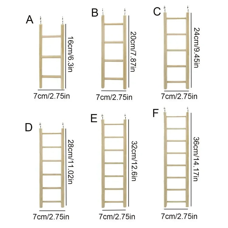 1PC Birds Toy | Wooden Ladders Swing Scratcher Perch Climbing | 3/4/5/6 Step Ladder for Bird Cage Parrots Hamsters Hanging Pet Supplies