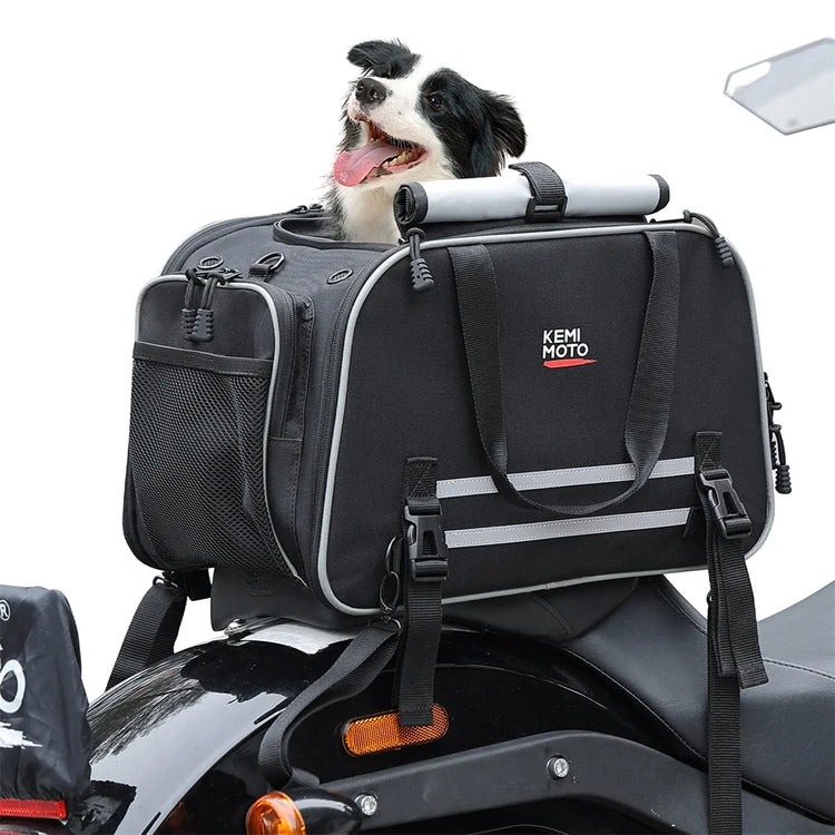 Motorcycle Pet Carrier Bag | Airline Approved Portable Travel Carrier for Cats/Dogs | Fits Luggage Rack or Passenger Seat