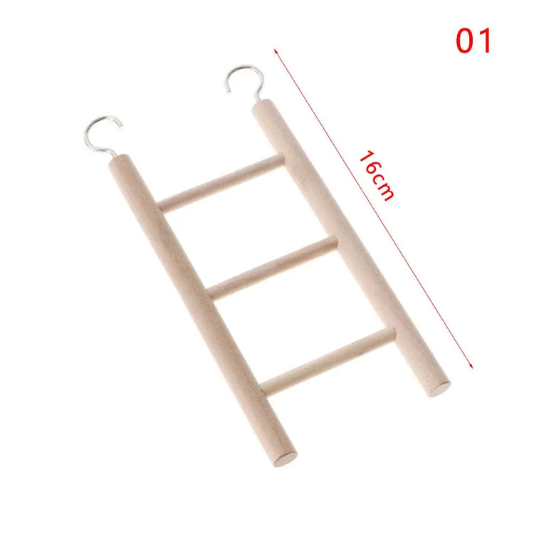 Wooden Bird Climbing Ladder Toy | DIY Parrot Cage Accessory with Hooks | Natural Wood Play Ladder for Birds & Hamsters