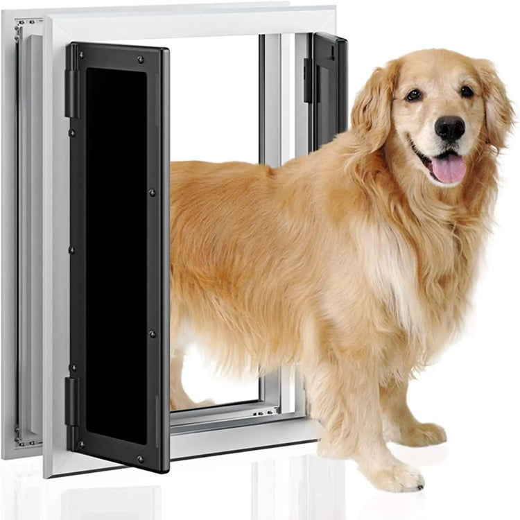 Heavy-Duty Aluminum Dog Door with Lockable Dual Flap – Magnetic Closure Pet Door for Medium & Large Dogs, Indoor/Outdoor Use