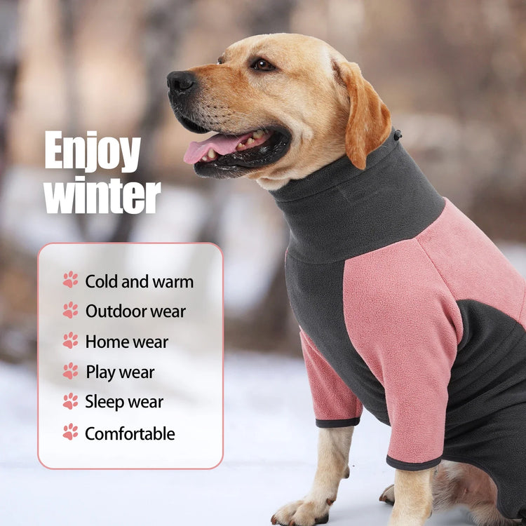 Warm Fleece Dog Onesie – Winter Coat for Medium & Large Dogs, Easy Wear Design