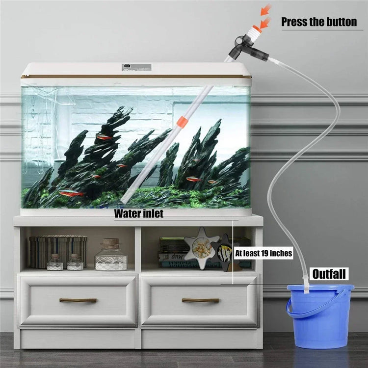 Press-Type Aquarium Water Change Pump with Gravel Cleaner & Glass Scraper