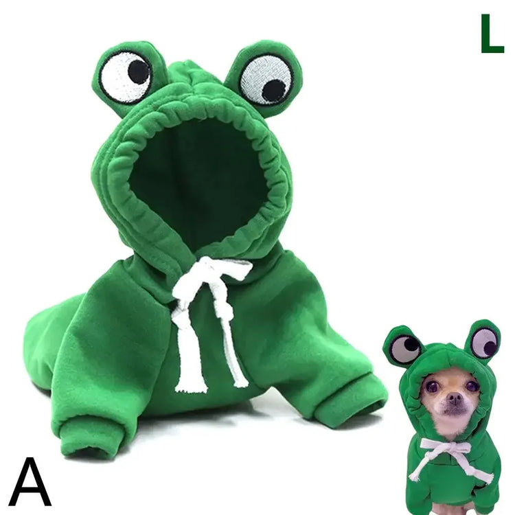 Cute Frog Dog Hoodie – Warm Fleece Sweatshirt for Small & Medium Dogs and Cats