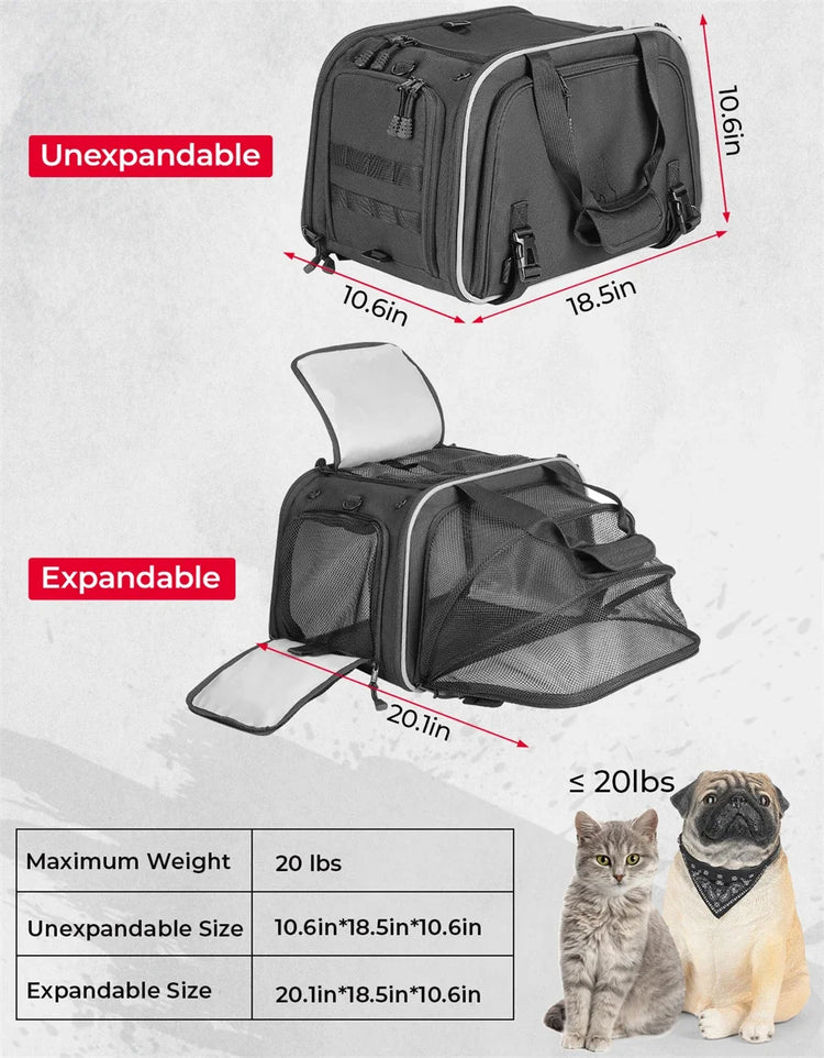 Motorcycle Pet Carrier Bag | Airline Approved Portable Travel Carrier for Cats/Dogs | Fits Luggage Rack or Passenger Seat