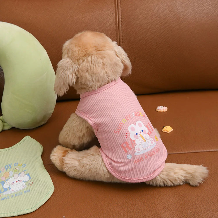 Dog and Cat Spring/Autumn Clothing | Dog Vest Super Cute Waffle Cartoon Small Animal Printed Clothes