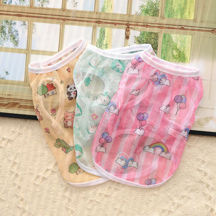 Original Cartoon Summer Mesh Vest | Cute & Breathable Pet Clothing For Cats/Dogs
