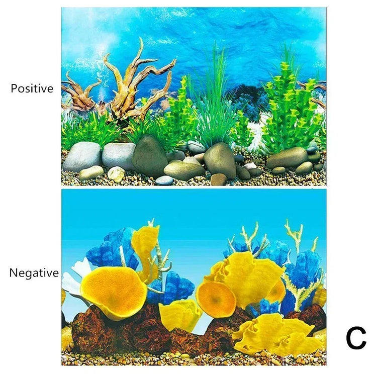 3D Aquarium Background Poster – Double-Sided Ocean Plant Design Fish Tank Sticker Decor