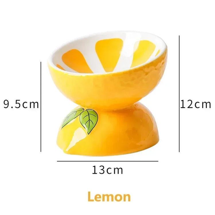 Cat Bowl | Ceramic Cervical Protection | Elevated Grain Bowl | Tilted Mouth | Water & Snack Dish | Pet Products | Fruit Shape Design