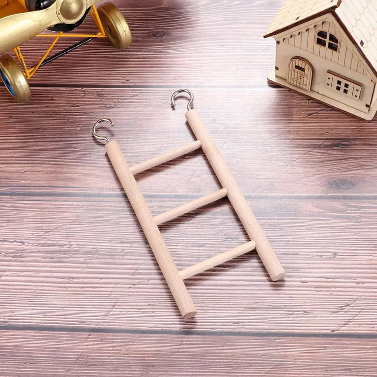 Wooden Bird Climbing Ladder Toy | DIY Parrot Cage Accessory with Hooks | Natural Wood Play Ladder for Birds & Hamsters