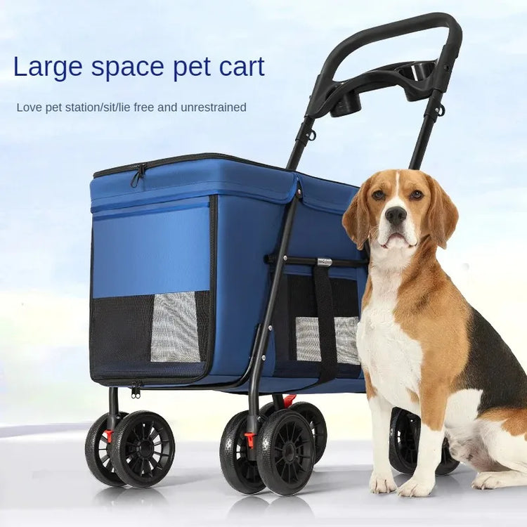 Pet Stroller Dog Cat Carrier | Foldable Lightweight Travel Cart with Storage Basket for Small Pets | Outdoor Walking Shopping Cart