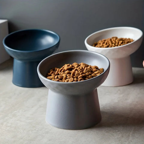 Ceramic Raised Cat Food Bowls | Tilted Elevated Cat Food Bowl Stress Free Backflow Prevention | Microwave Safe Dishwasher