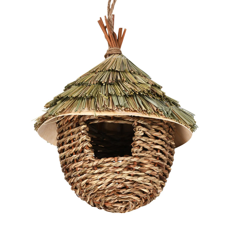 Natural Grass Egg Bird Nest – Handwoven Hanging Bird Cage House for Parrots & Small Birds | Outdoor Decorative Shelter