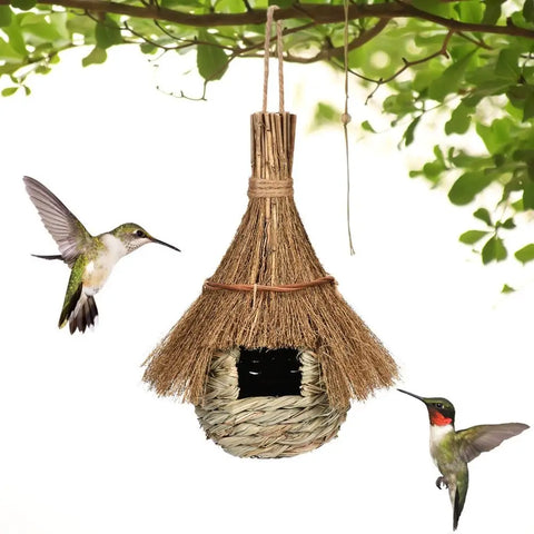 Hanging Hand-Woven Grass Bird House – Eco-Friendly Nest Hut for Small Birds & Outdoor Shelter