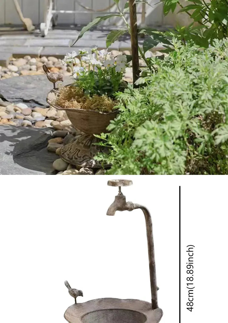 Outdoor Garden Bird Bath Spa With Metal Faucet Flowerpot bathtub Garden Decoration Basin Gardening Groceries Bird Basin
