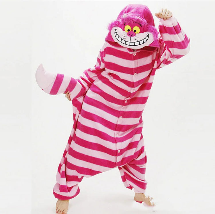 Cheshire Cat Flannel Pajamas for Women | One-Piece Cotton Sleepwear | Autumn/Winter Home Wear