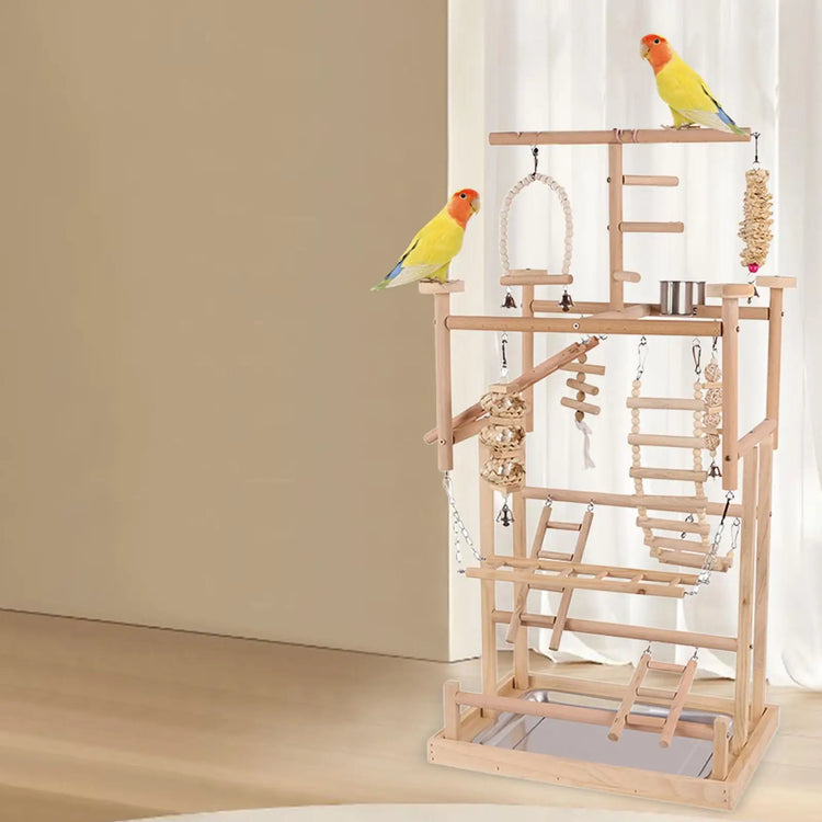 Bird Playground with Ladder | Wood Bird Activity Center | Parrot Stand Perch for Cockatiel, Lovebird, Parakeet, Bluebird, Hummingbird
