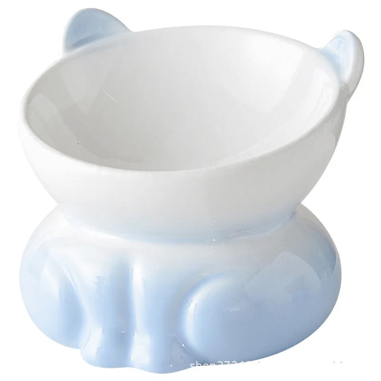 Cat Bowl Ceramic | High Foot | Diagonal Mouth | Neck Protection | Large Diameter Cat Food Bowl | Drinking Bowl | Anti-Overturning Design | Cat Food Bowl