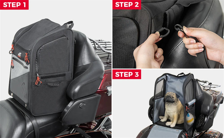 Motorcycle Pet Carrier Backpack – Foldable Dog/Cat Bag for Touring & Street Bikes, 44L Capacity