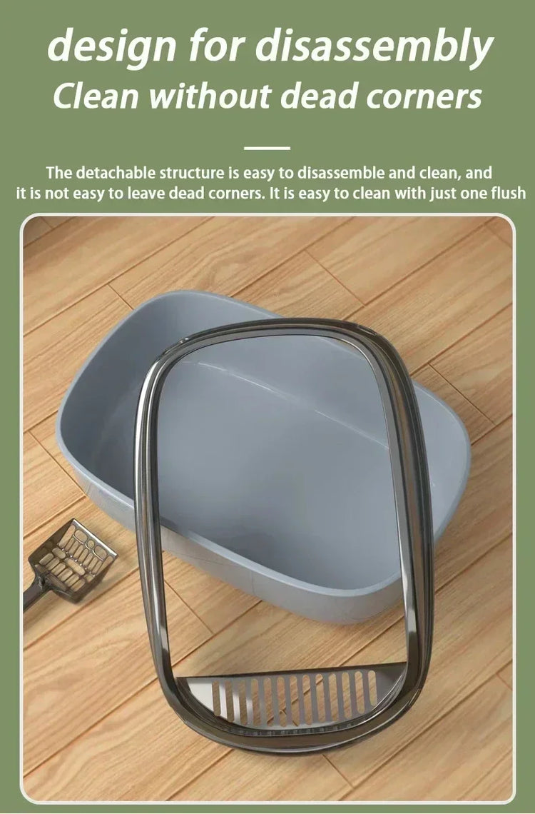 Cat Litter Box | High Side Thicken Semi Enclosed | Splashproof Large Capacity Tray | Removable Scoop | Easy Clean Cat Toilet