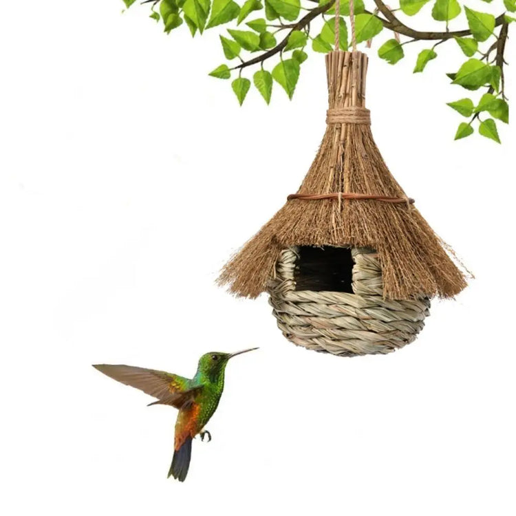 Hanging Hand-Woven Grass Bird House – Eco-Friendly Nest Hut for Small Birds & Outdoor Shelter