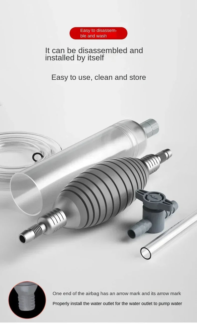 Fish Tank Water Changer Handheld Vacuum Siphon Pump with Adjustable Outlet Valve