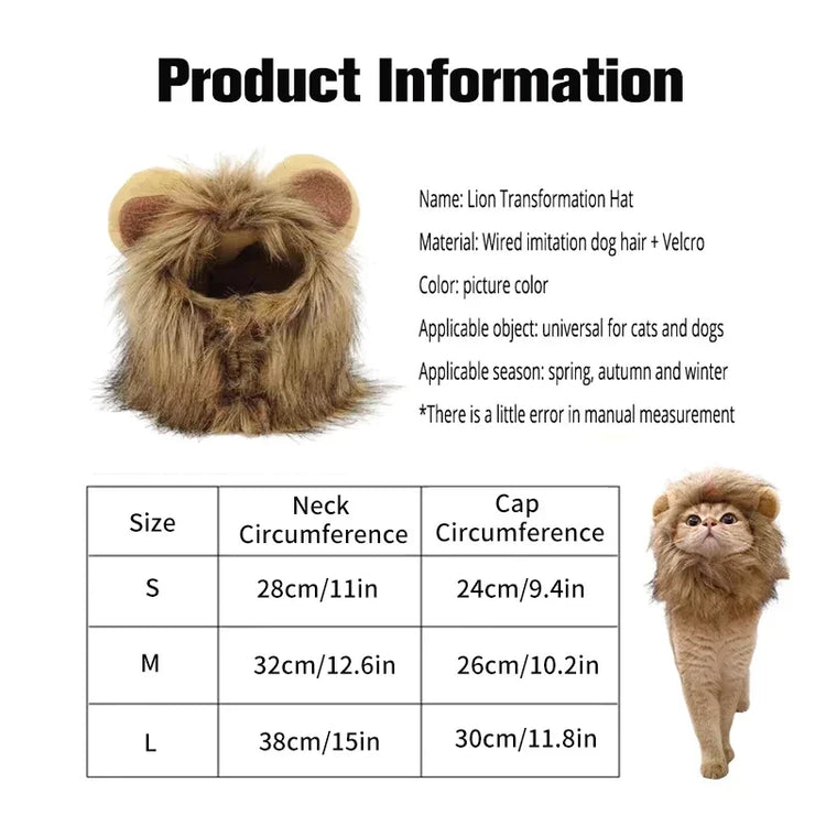 Cute Lion Mane Wig Hat for Cats/Small Dogs | Funny Pet Costume For Halloween, Christmas & Parties