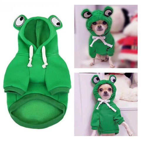 Cute Frog Dog Hoodie – Warm Fleece Sweatshirt for Small & Medium Dogs and Cats