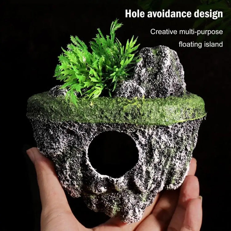 Fish Tank Artificial Stone Decoration – Miniature Floating Moss Rock with Cave Hideout for Aquarium Landscaping
