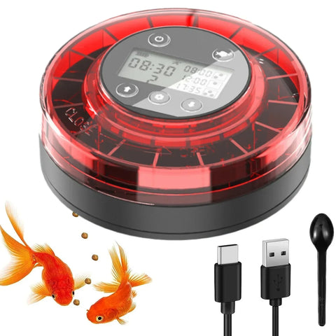 Automatic Fish Feeder for Aquarium with LCD Display and USB Rechargeable Timer – 3-Speed Adjustable Food Dispenser