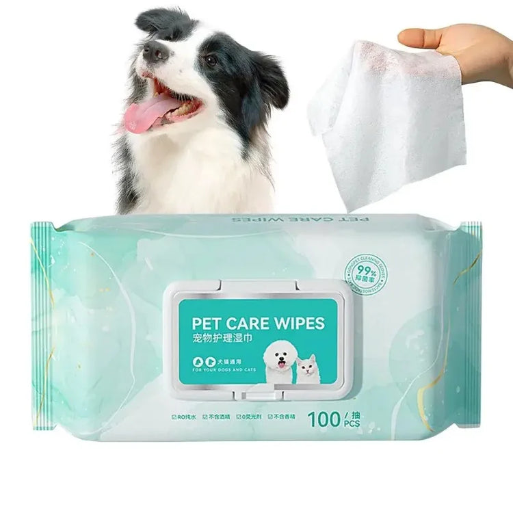 100Pcs/Set Pet Wipes | Cat/Dog Deodorant Moisturizing Cleaning Wipes | Tear Stains & Odor Removal | Safe Gentle Pure Water Pet Supplies