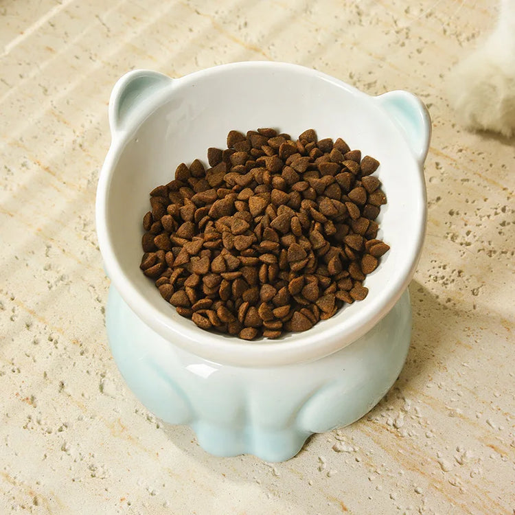 Cat Bowl Ceramic | High Foot | Diagonal Mouth | Neck Protection | Large Diameter Cat Food Bowl | Drinking Bowl | Anti-Overturning Design | Cat Food Bowl