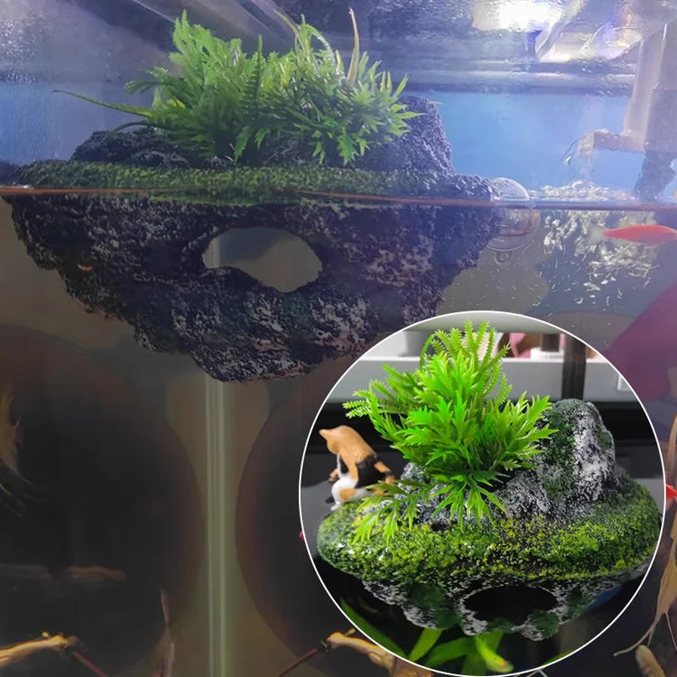 Suspended Island Fish Tank Decorative Creative Floating Stone Simulation Plants Caverns Crafts Ornaments Aquarium Accessories