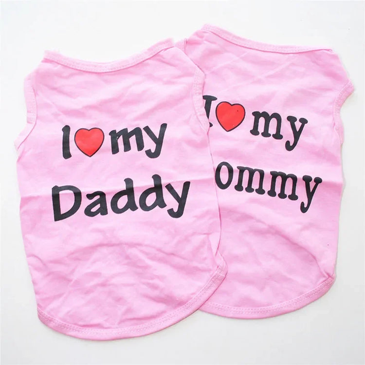 "Love Mommy & Daddy" Cotton Vest | Soft Casual T-Shirt for Cats & Puppies | All-Season Pet Wear
