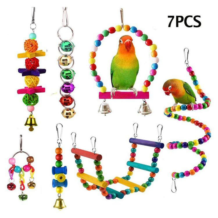7PCS/16PCS Bird Toy Set | Parrot Cage Accessories - Safe Durable Hanging Toys / Bell & Chew Toys for Cockatiels, Parakeets, Lovebirds