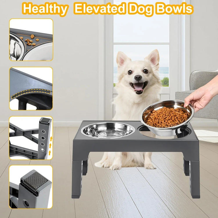 Adjustable Elevated Dog Feeder – 3-in-1 Raised Slow Feeder Bowl with Water Dispenser
