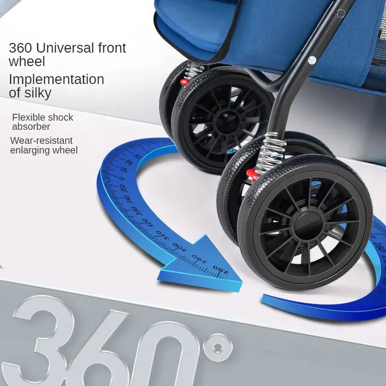 Pet Stroller Dog Cat Carrier | Foldable Lightweight Travel Cart with Storage Basket for Small Pets | Outdoor Walking Shopping Cart