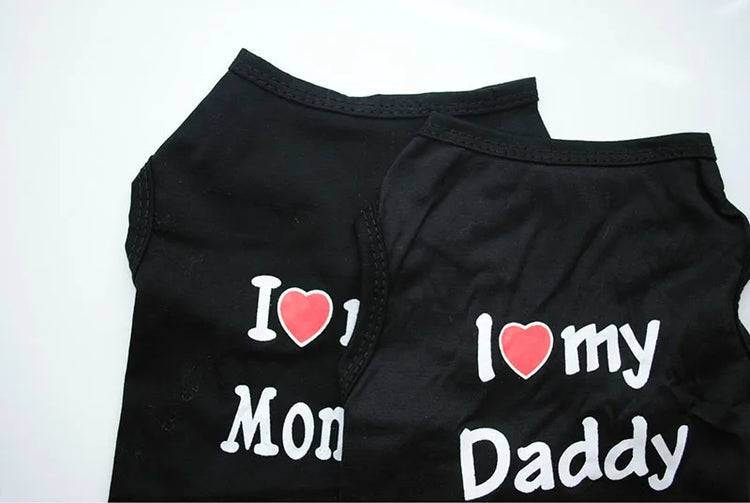 "Love Mommy & Daddy" Cotton Cat Vest | Cute Printed T-Shirt for Cats/ Small Dogs