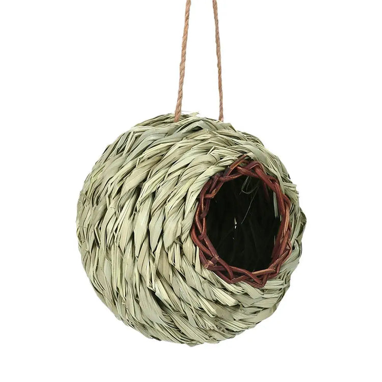 Hand-Woven Hanging Bird Nest | Natural Grass Cage House for Parrots, Finches & Sparrows | Outdoor Straw Bird Hut