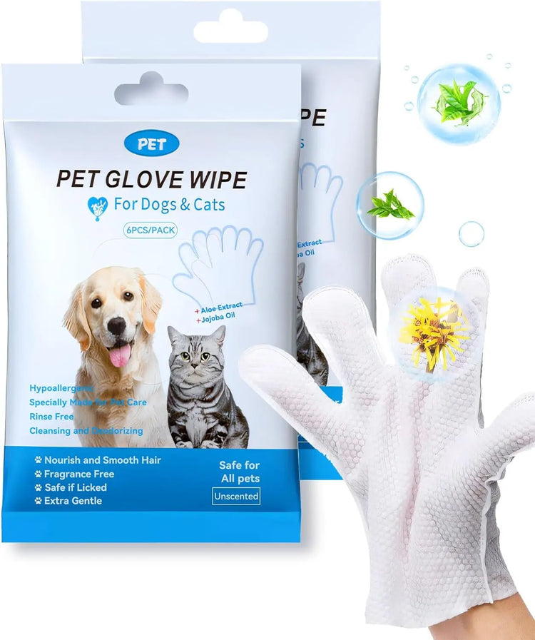 Cleaning Wipes Gloves for Dog/Cat | Deodorizing Bath Wipes | Grooming Glove for Paws, Face, Ears, and Body | Daily Pet Care Supplies