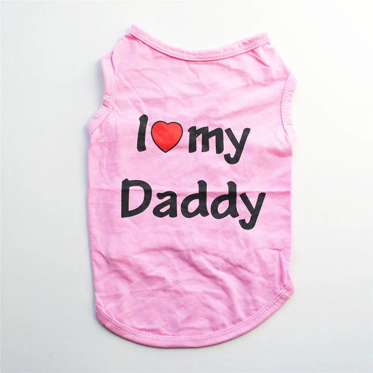"Love Mommy & Daddy" Cotton Cat Vest | Cute Printed T-Shirt for Cats/ Small Dogs