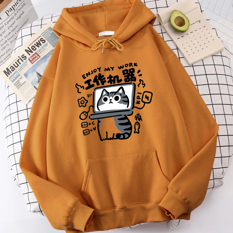 Cartoon Cat Is an Abstract Work Machine | Men's Sweatshirt | Comfort Sweatshirts | Leisure Outdoor Pullover | Youth Popular Clothes