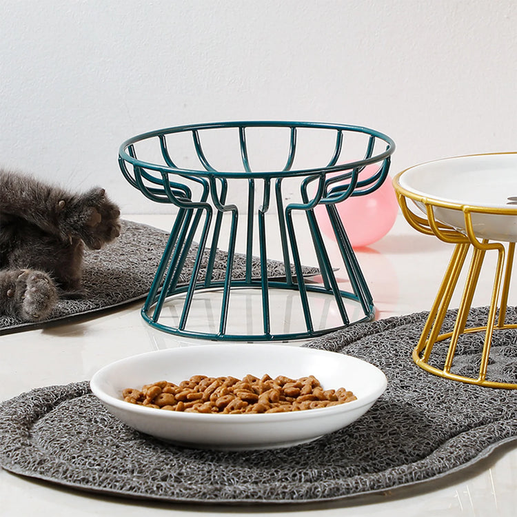 Whisker-Friendly Ceramic Cat Bowl with Stand | Wide Shallow Pet Feeding Dish for Wet Food & Water | Non-Slip Bowl for Cats, Kittens & Small Dogs