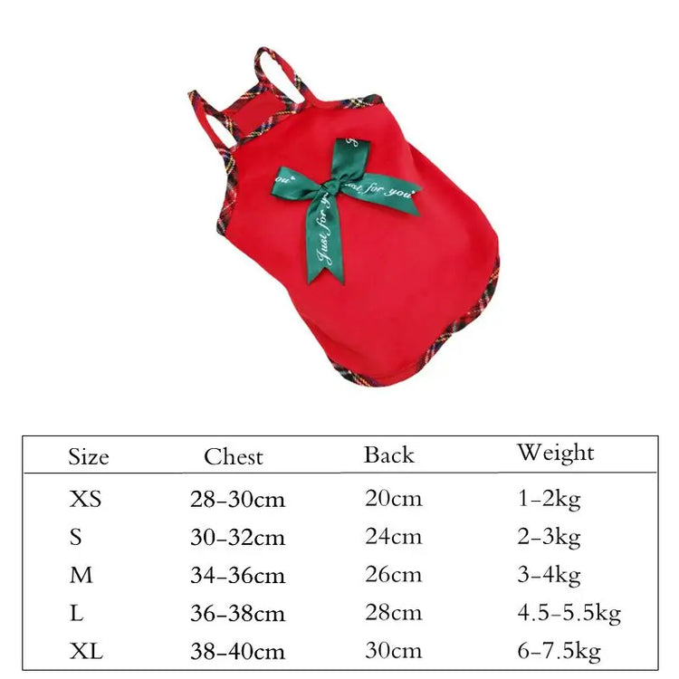 Christmas Pet Dress for Cats & Small Dogs | Red Bow Skirt | Holiday Costume