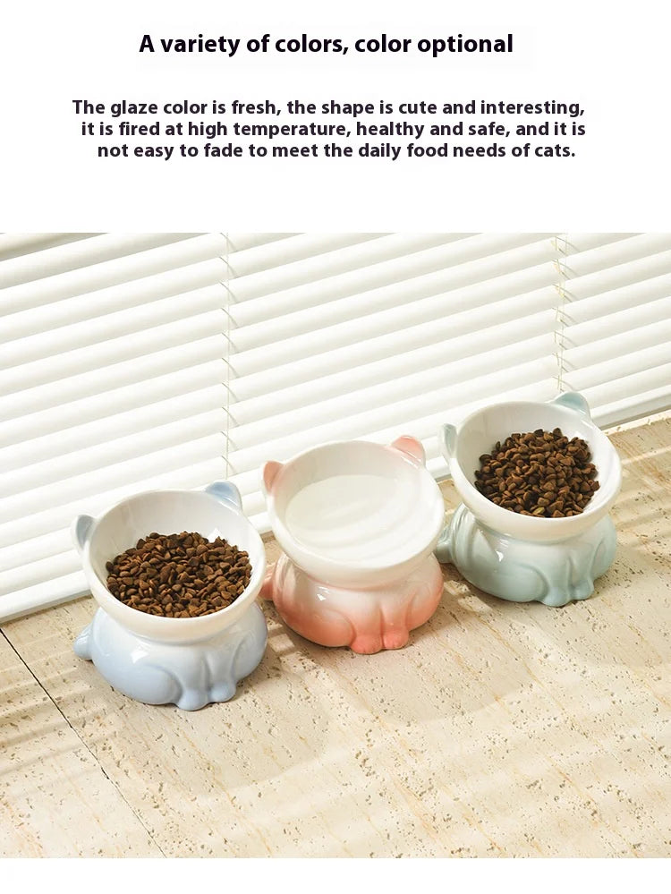 Cat Bowl Ceramic | High Foot | Diagonal Mouth | Neck Protection | Large Diameter Cat Food Bowl | Drinking Bowl | Anti-Overturning Design | Cat Food Bowl