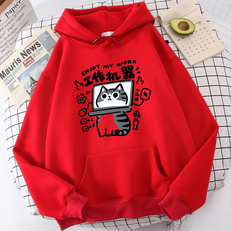 Cartoon Cat Is an Abstract Work Machine | Men's Sweatshirt | Comfort Sweatshirts | Leisure Outdoor Pullover | Youth Popular Clothes